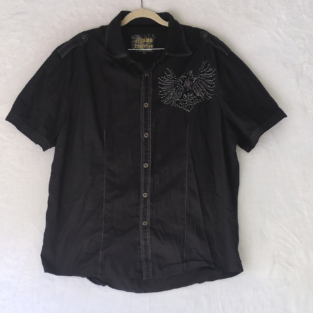 Avalon Collection Y2K Vintage Men's Black Phoenix Button Down Shirt Size XXL‎